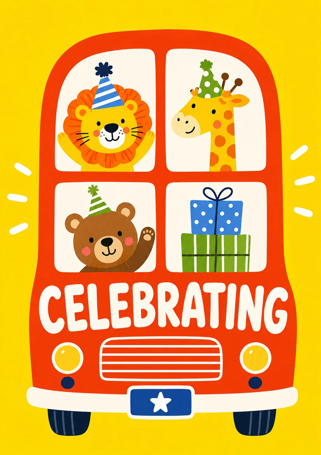 Cute Animals Party Bus 3rd Birthday Card