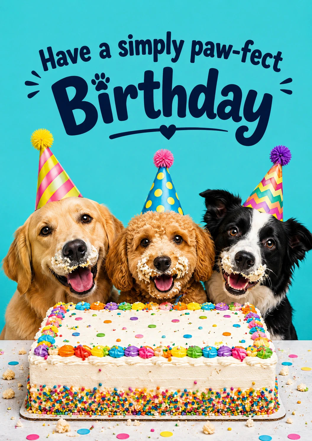 Funny Dogs in Party Hats Paw-fect Birthday Card