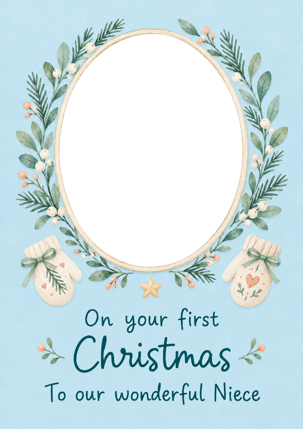 Festive Wreath Mittens Photo Upload Christmas Card for Nephew