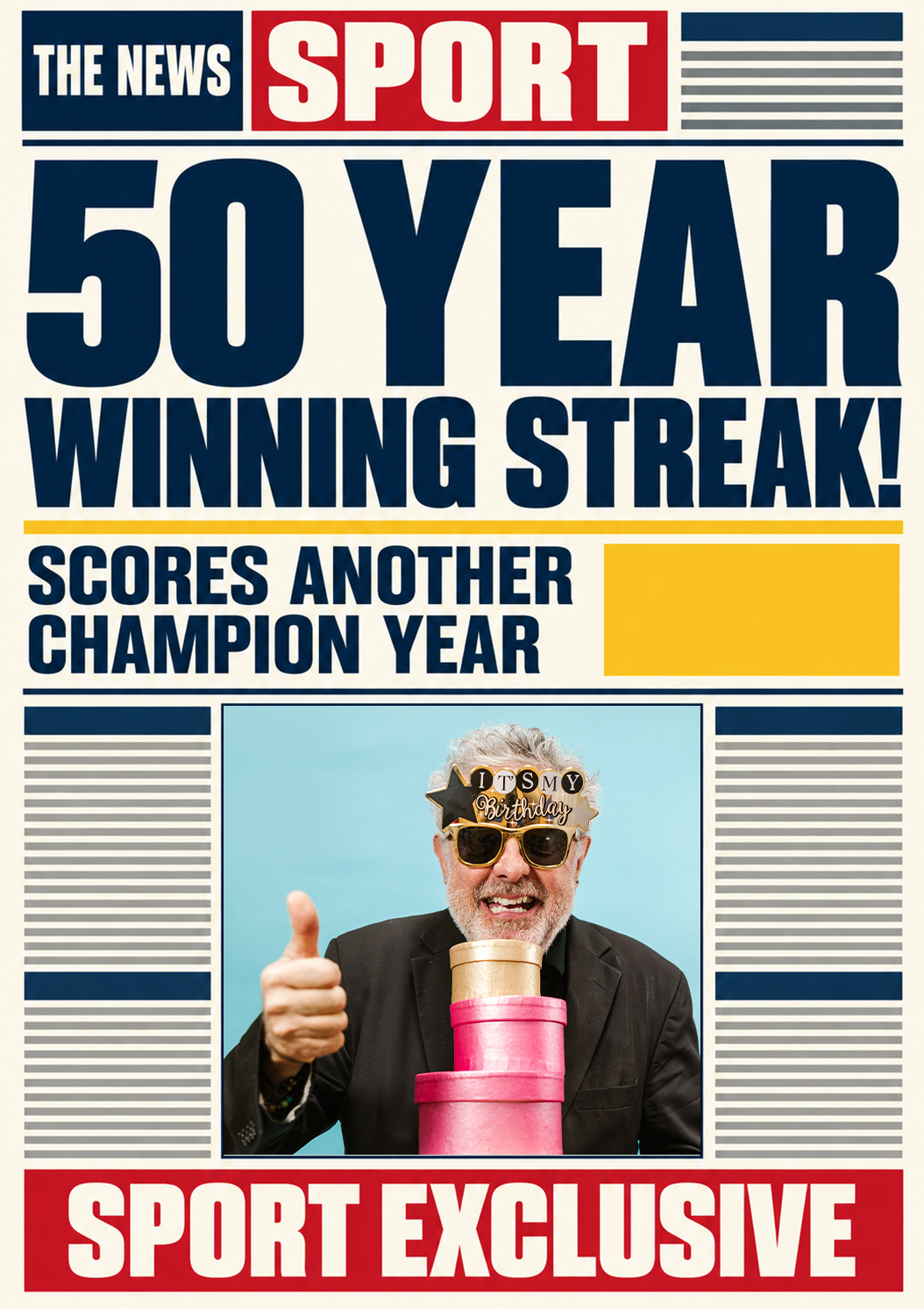 Funny 50 Year Winning Streak Newspaper Photo Upload Birthday Card