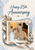 Load image into Gallery viewer, Silver Blue Floral 25th Anniversary Photo Upload Card for Parents
