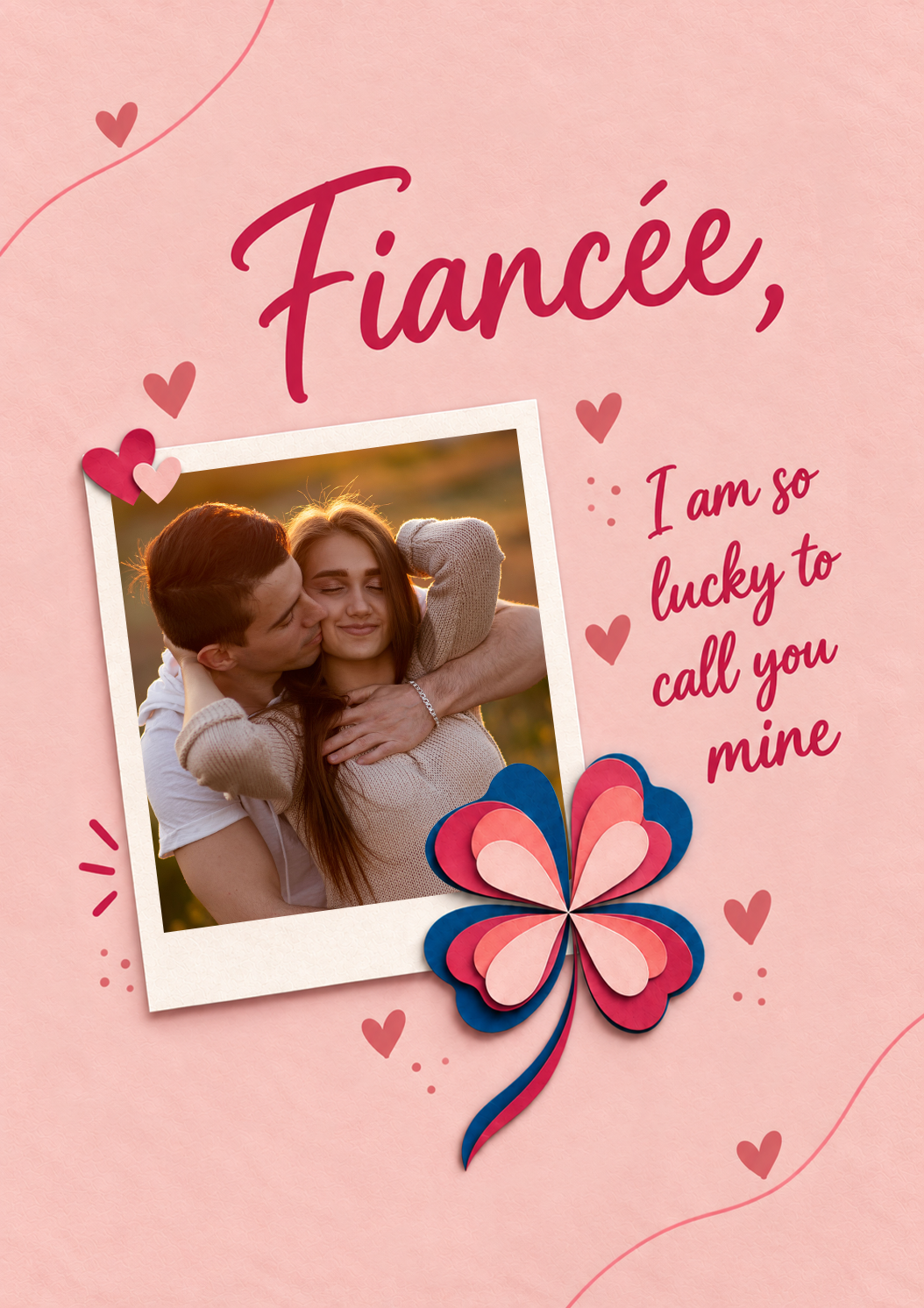 Lucky Four-Leaf Clover Photo Upload Anniversary Card for Fiancee