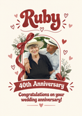 Load image into Gallery viewer, Ruby Red Ribbon Floral Photo Upload 40th Anniversary Card for Parents
