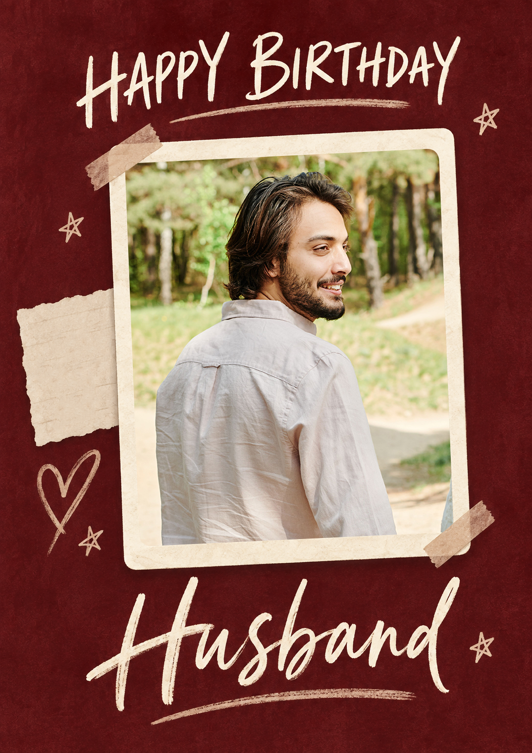 Dark Red Polaroid Snap Photo Upload Birthday Card for Him