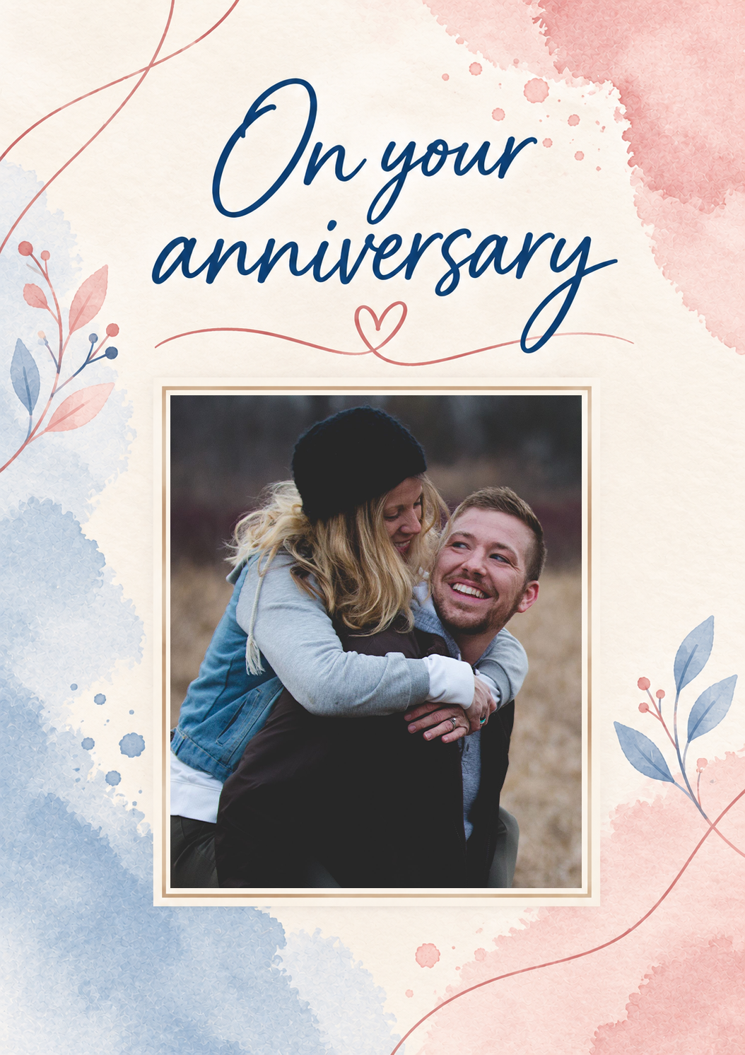 Watercolour Floral Photo Upload Anniversary Card for Daughter and Partner