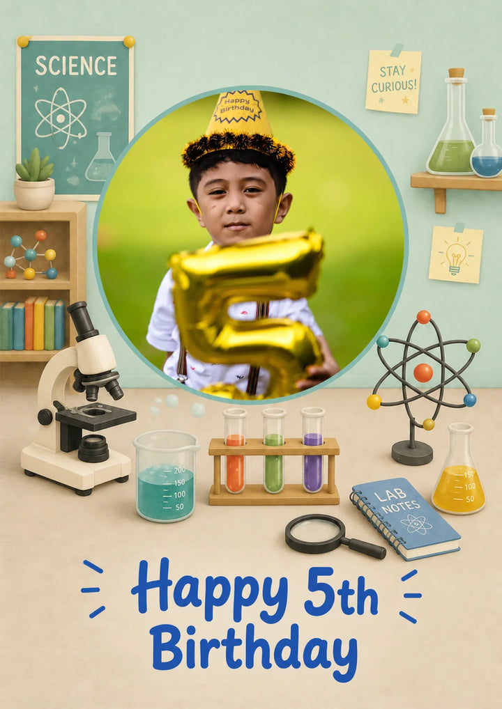 Science Lab 5th Birthday Photo Upload Birthday Card for Him