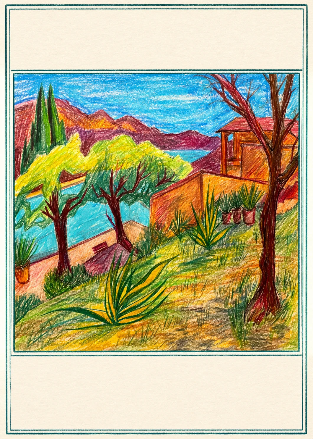 Mediterranean Garden Scene Retirement Card