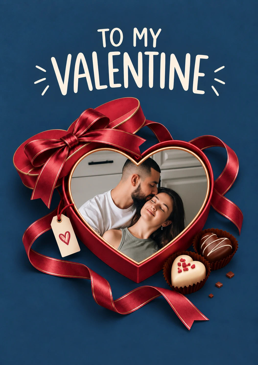 Red Heart Box Chocolate Photo Upload Valentine's Day Card for Wife