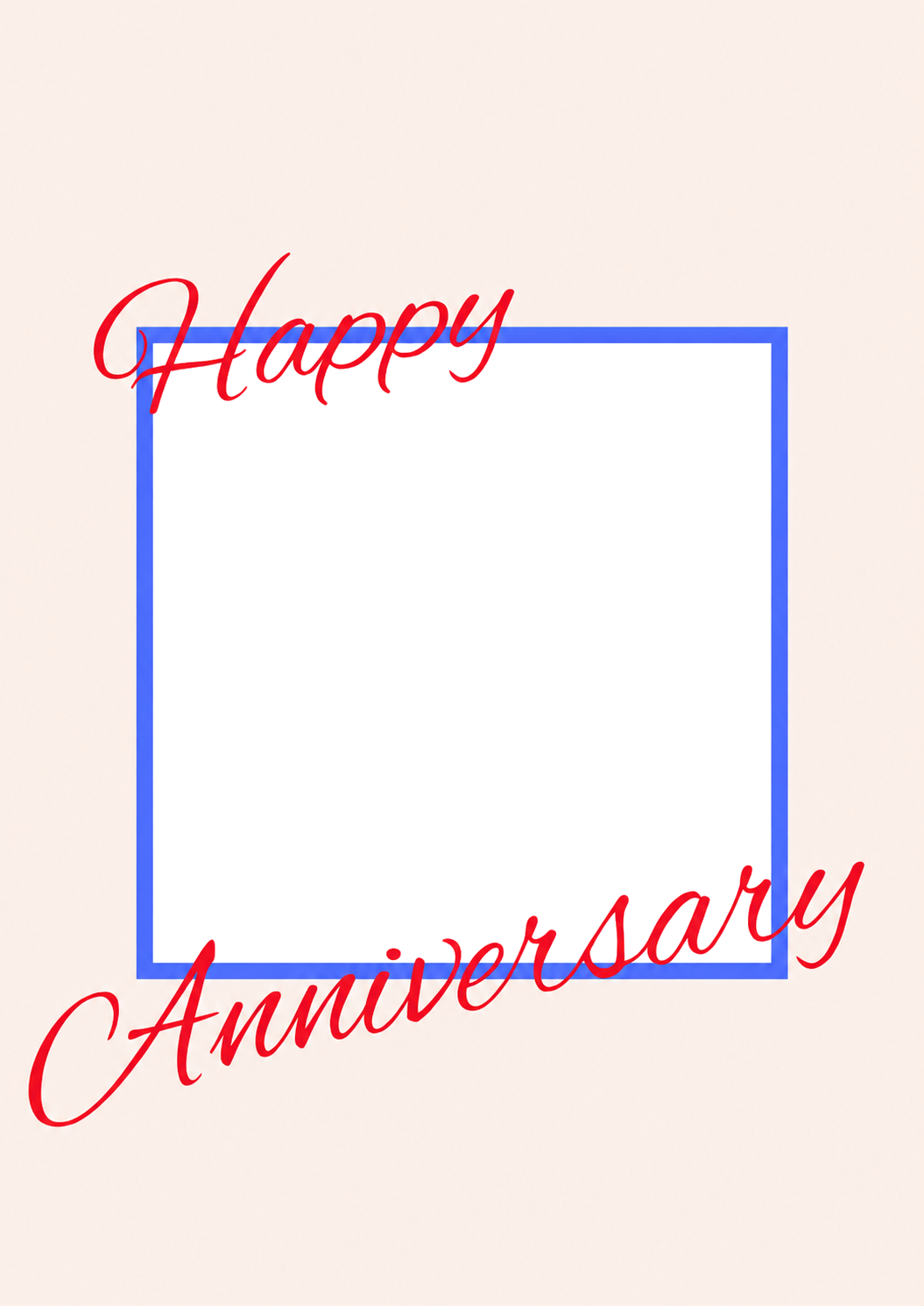 Red Script Blue Frame Photo Upload Anniversary Card