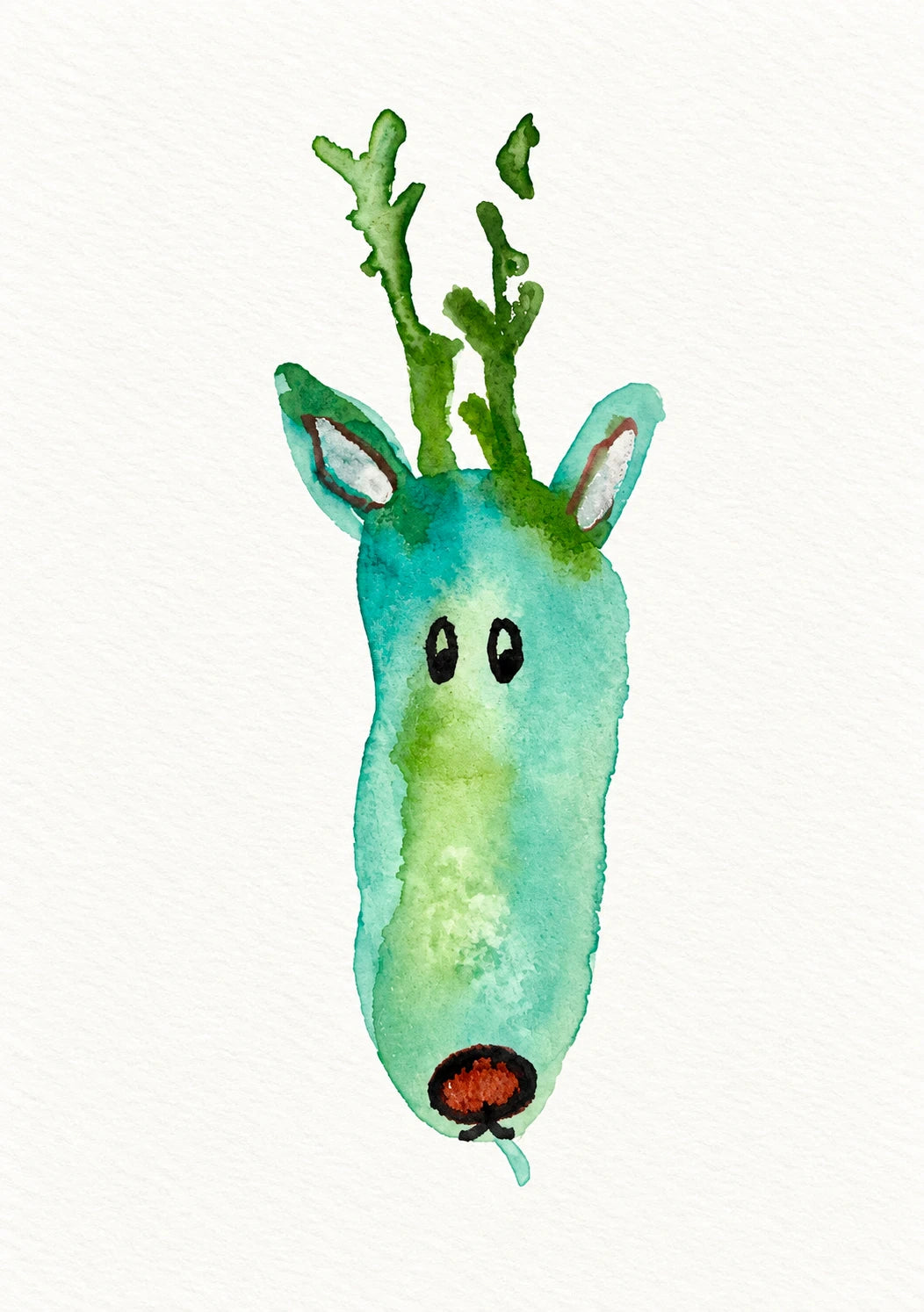 Funny Watercolour Green Reindeer Christmas Card