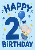 Load image into Gallery viewer, Cute Elephant Blue Balloon 2nd Birthday Card for Him
