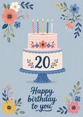 Load image into Gallery viewer, Floral Cake 20th Birthday Card for Her
