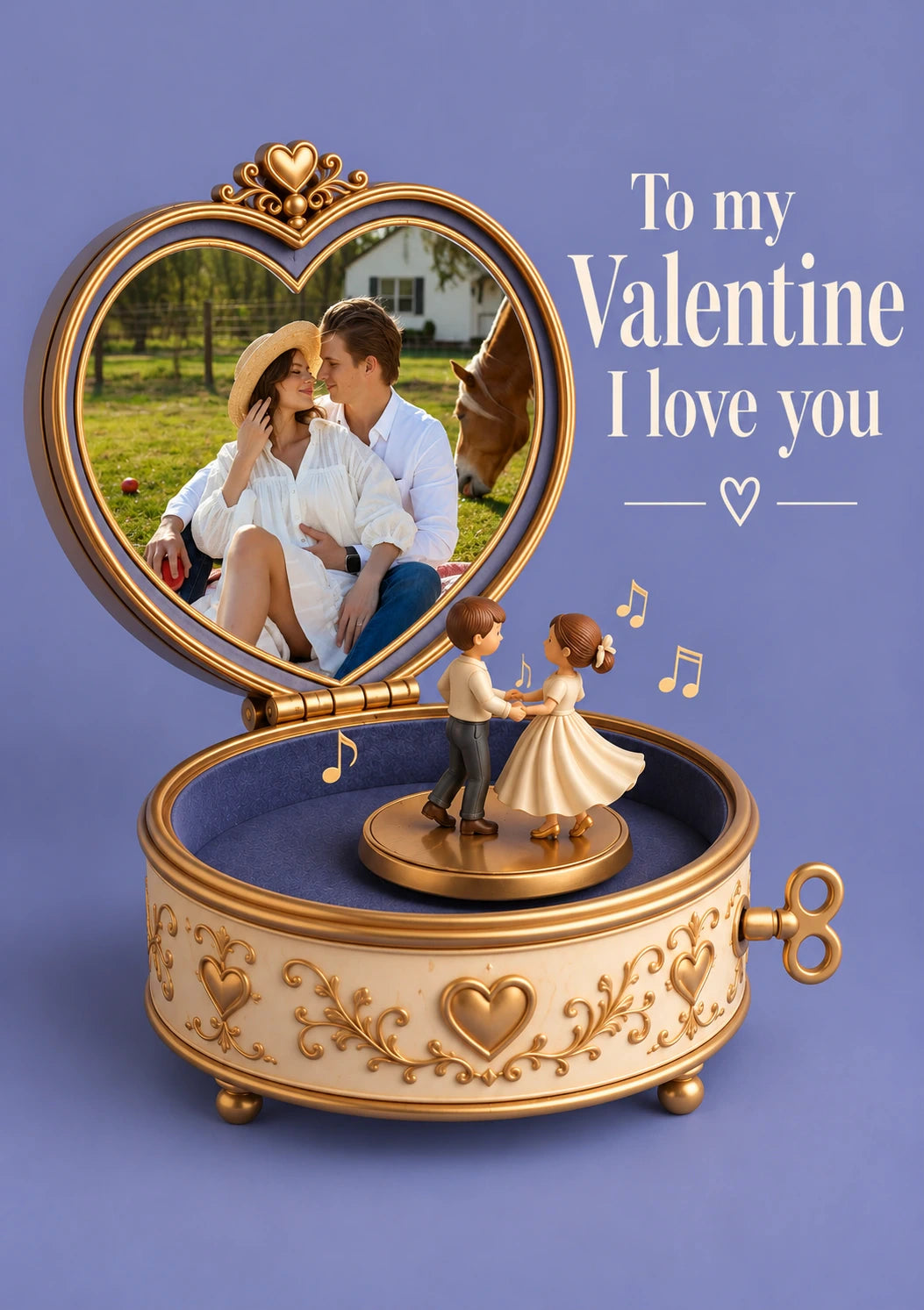 Dancing Couple Music Box Photo Upload Valentine's Day Card for Fiancée