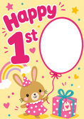 Load image into Gallery viewer, Cute Bunny Happy 1st Photo Upload Birthday Card for Her
