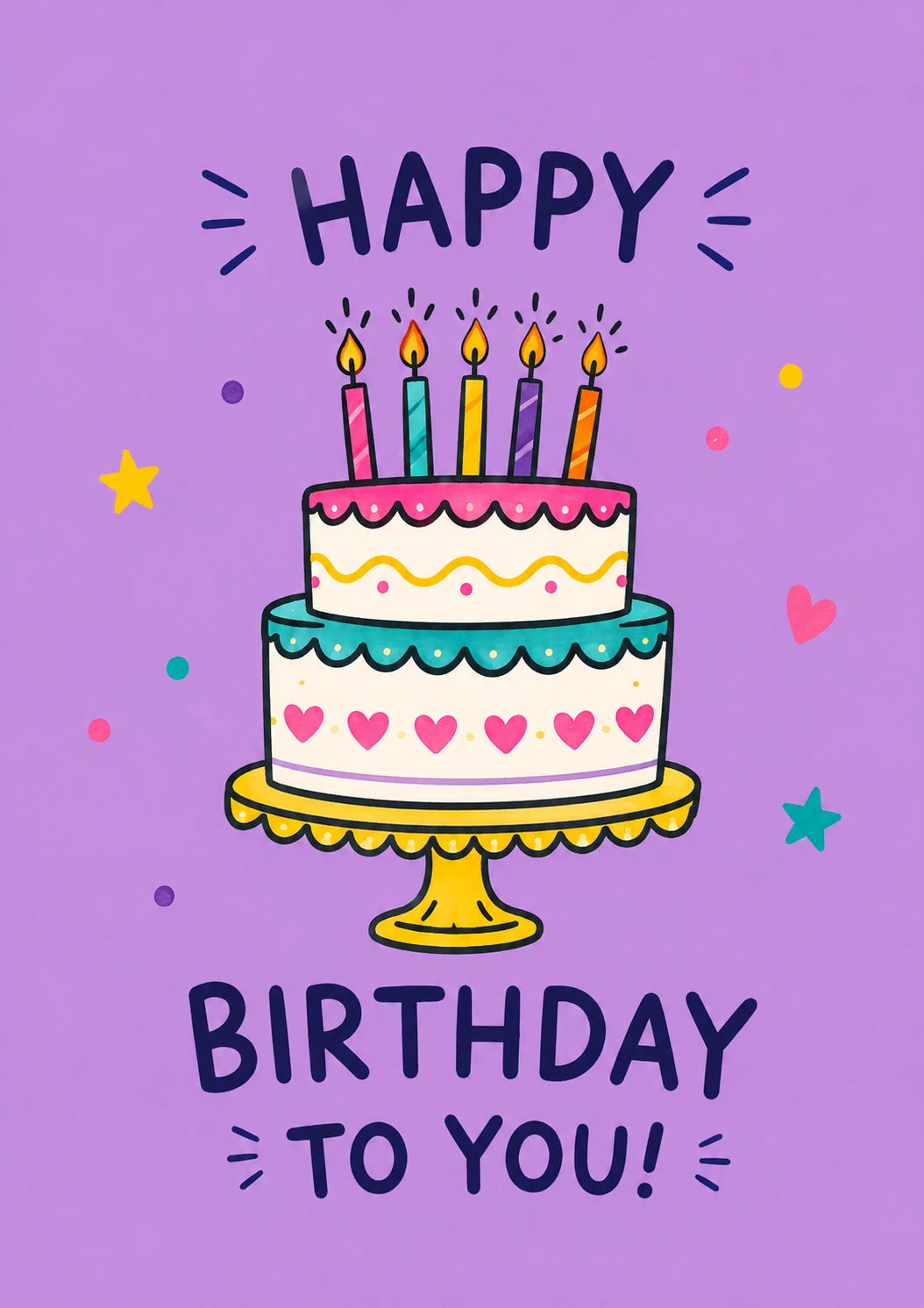 Colourful Tiered Cake Happy Birthday to You Card