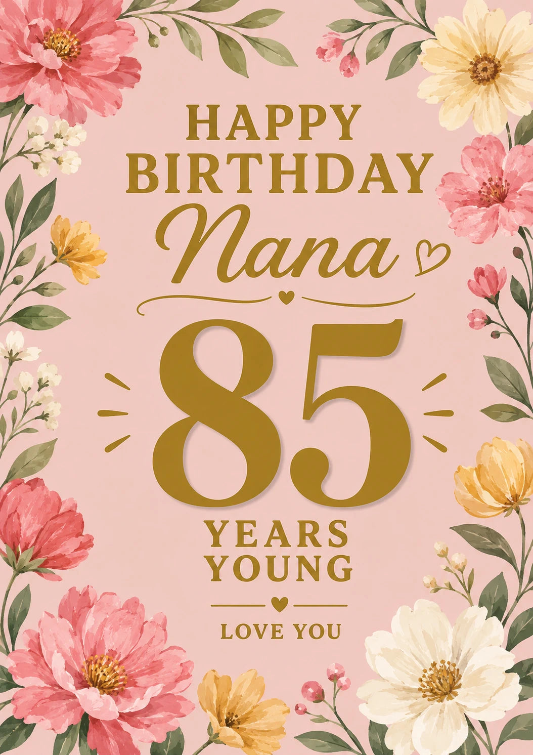 Pink Floral 85th Birthday Card for Her