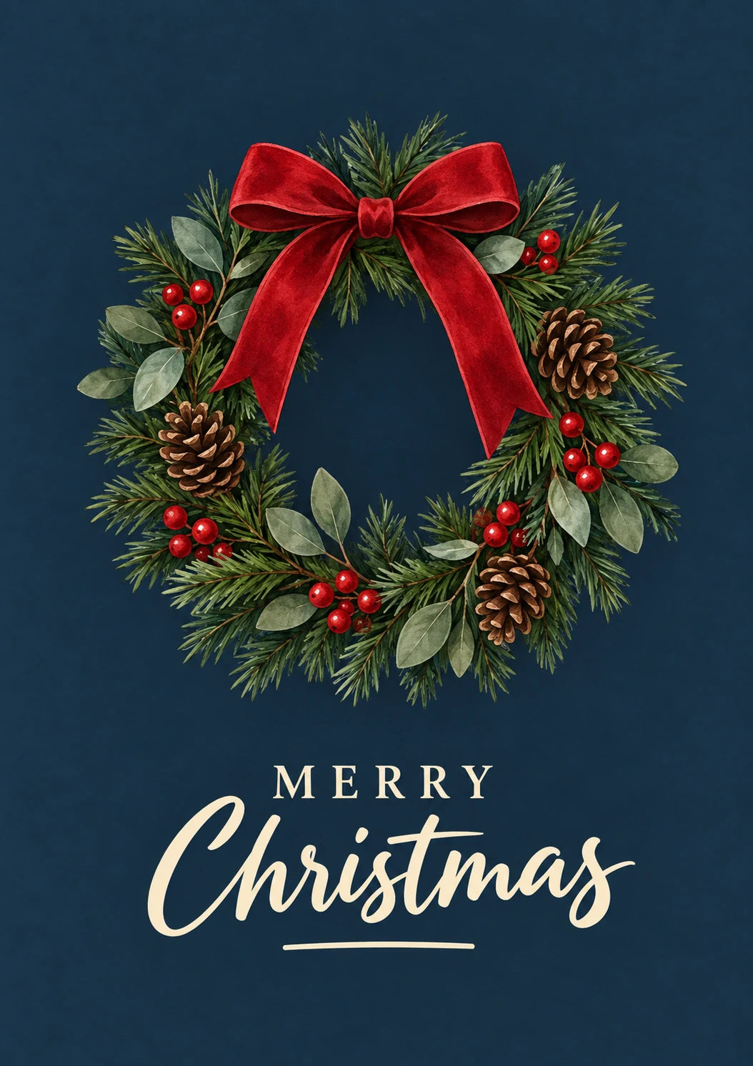 Classic Pine Wreath with Red Bow Christmas Card