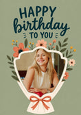 Load image into Gallery viewer, Floral Bouquet Frame Photo Upload Birthday Card for Her
