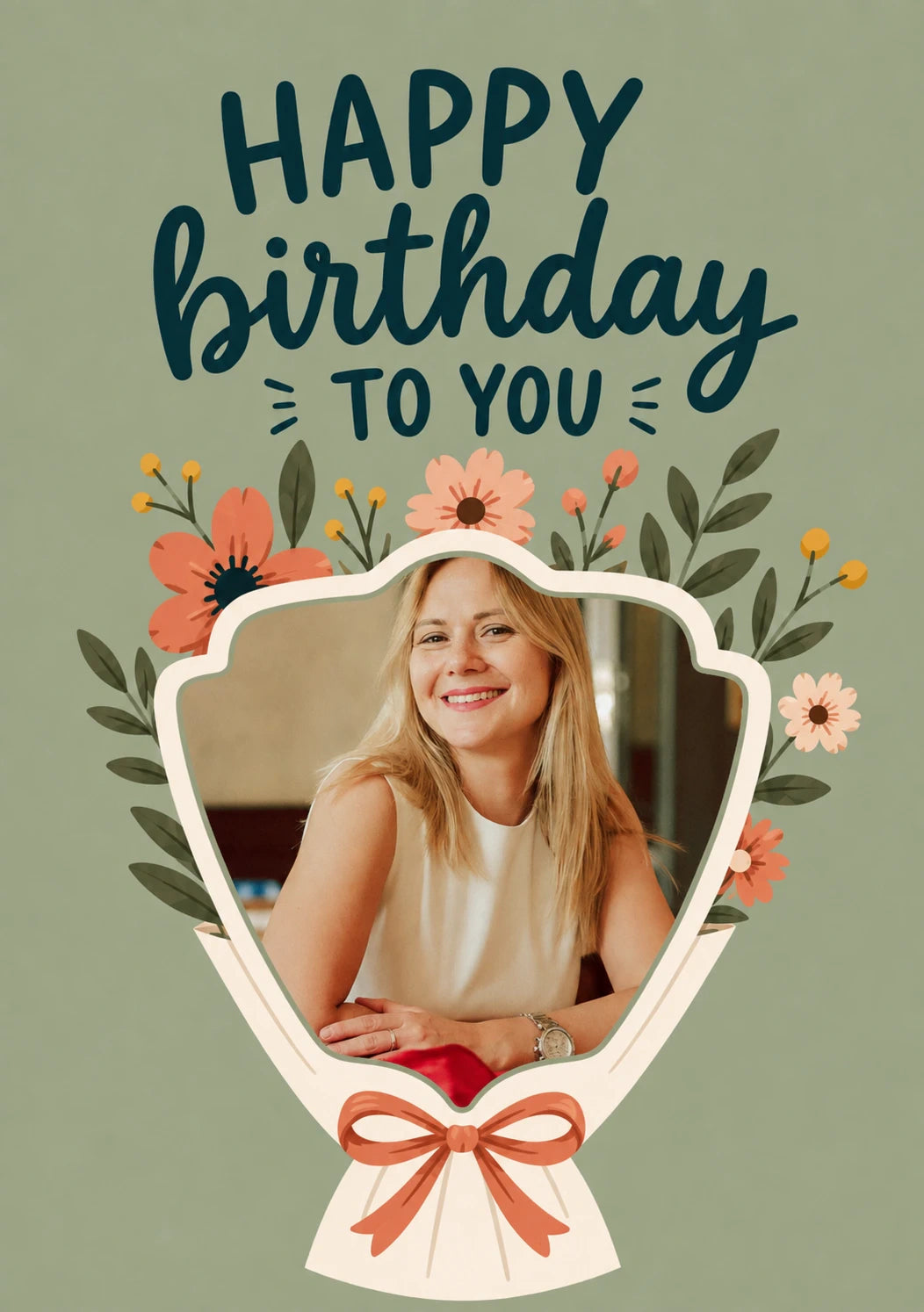 Floral Bouquet Frame Photo Upload Birthday Card for Her
