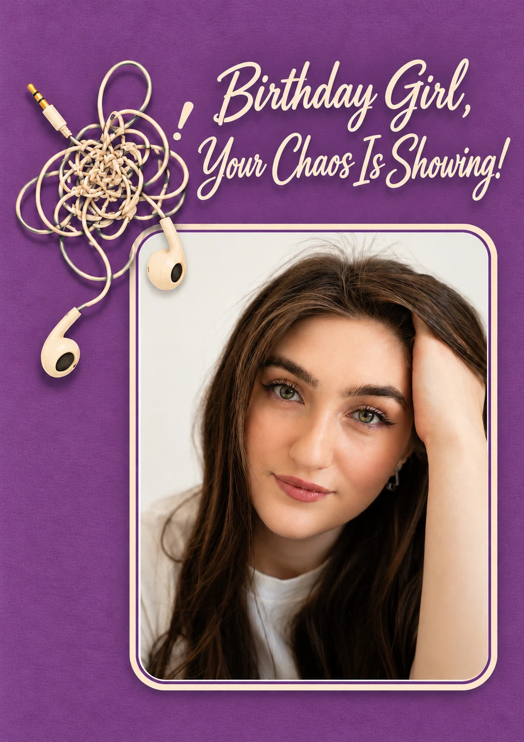 Funny Tangled Earphones Chaos Photo Upload Birthday Card for Goddaughter