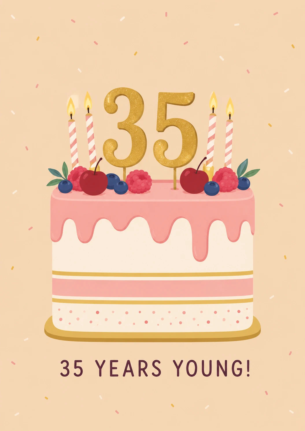 Pink Drip Cake Berry Fruit 35th Birthday Card for Her