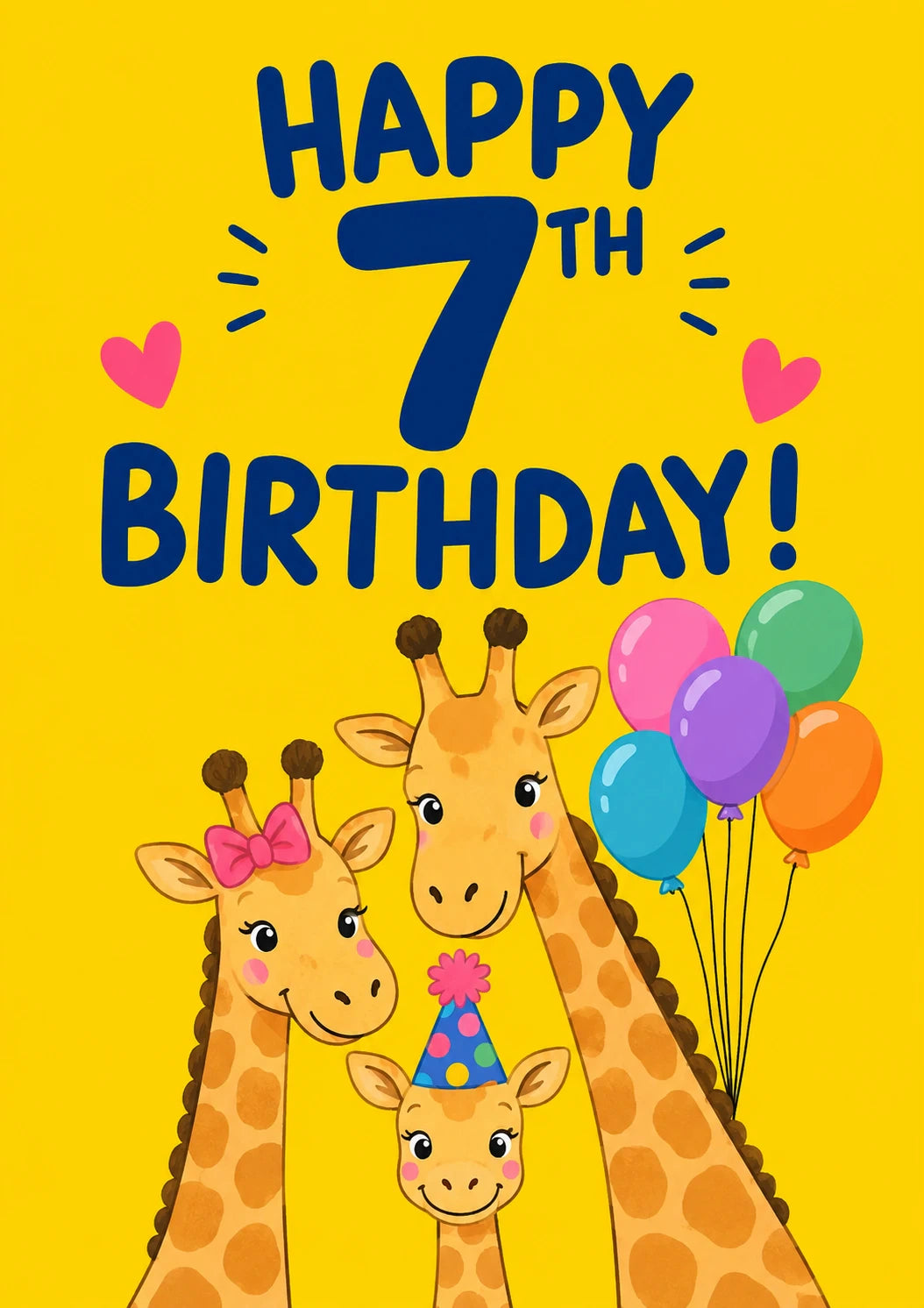 Cute Giraffe Family 7th Birthday Card for Her