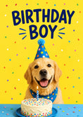 Load image into Gallery viewer, Happy Golden Retriever Party Hat 10th Birthday Card for Him
