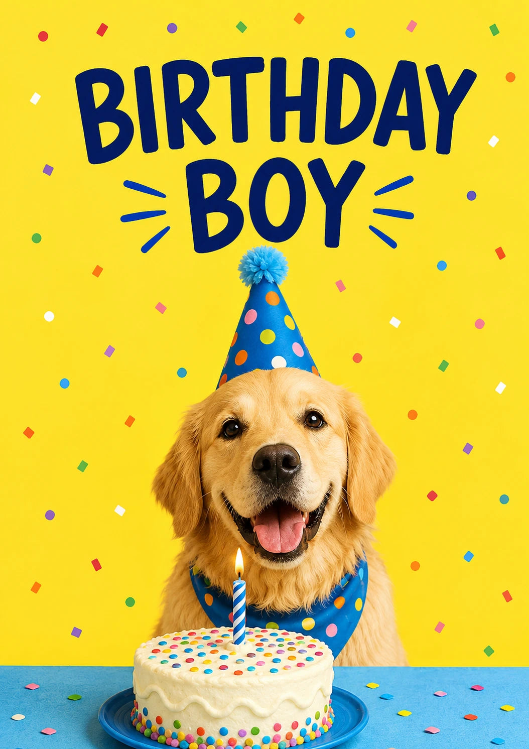Happy Golden Retriever Party Hat 10th Birthday Card for Him