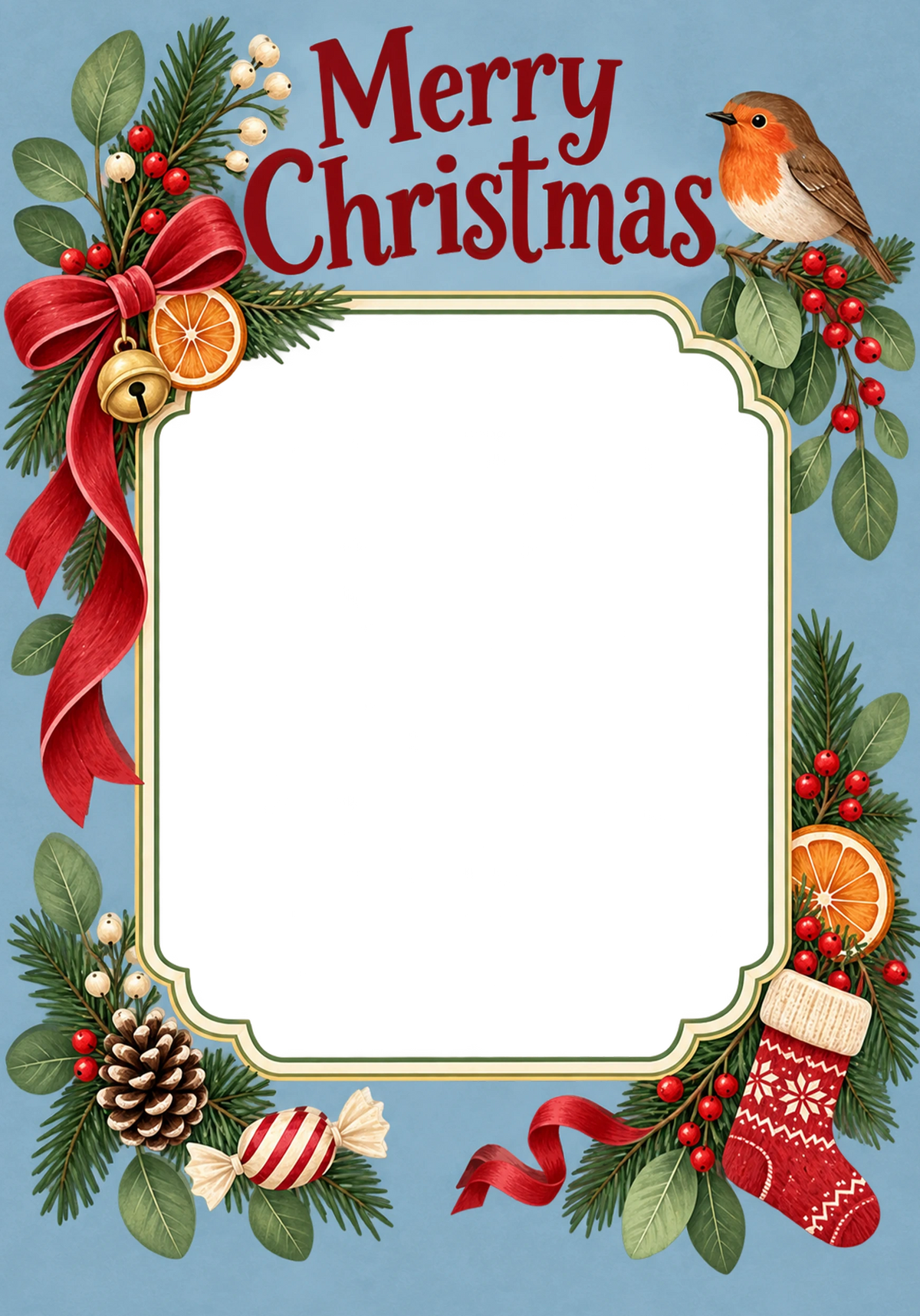 Robin & Holly Wreath Photo Upload Christmas Card for Him