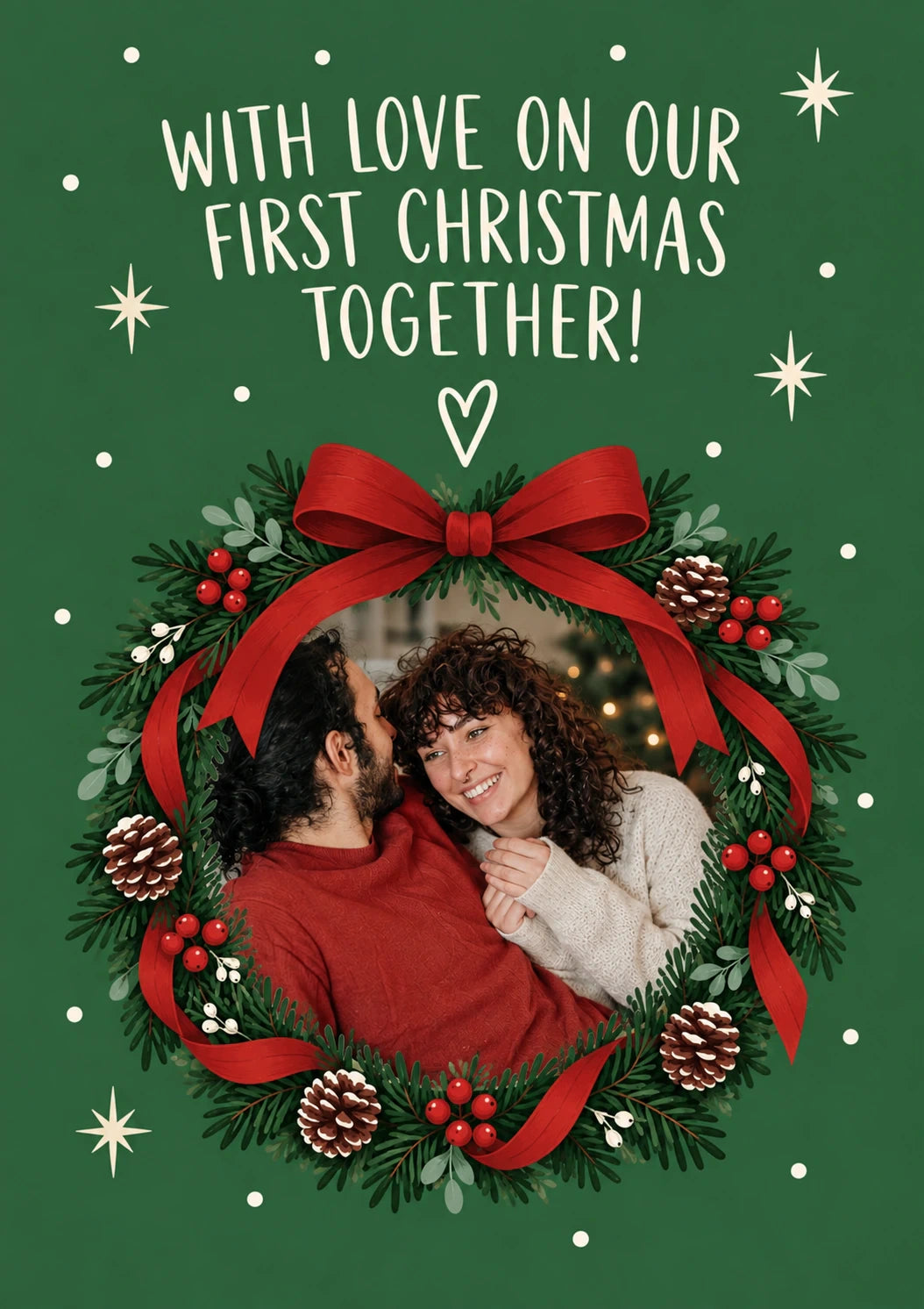 First Christmas Together Wreath Photo Upload Christmas Card