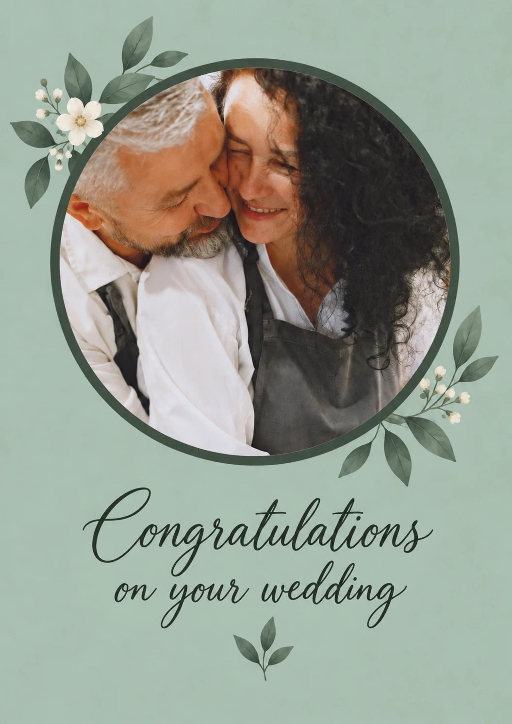 Green Floral Oval Photo Upload Wedding Card