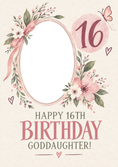 Load image into Gallery viewer, Pink Floral Wreath 16th Photo Upload Birthday Card for Her
