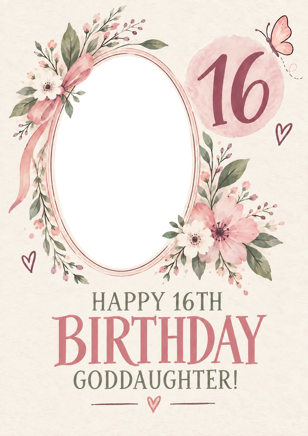Pink Floral Wreath 16th Photo Upload Birthday Card for Her