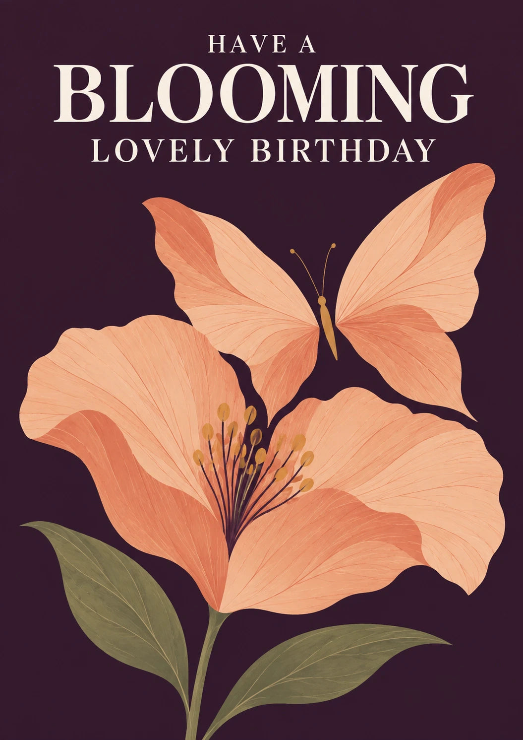 Peach Lily and Butterfly Blooming Lovely Birthday Card for Her