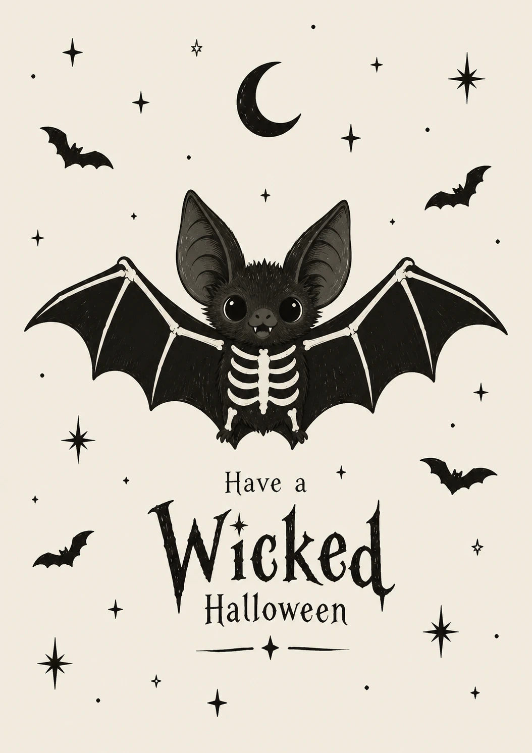 Cute Skeleton Bat Wicked Halloween Card