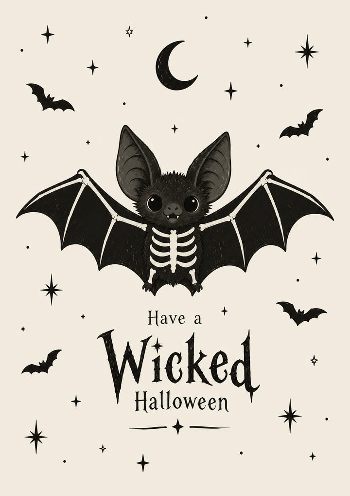 Cute Skeleton Bat Wicked Halloween Card