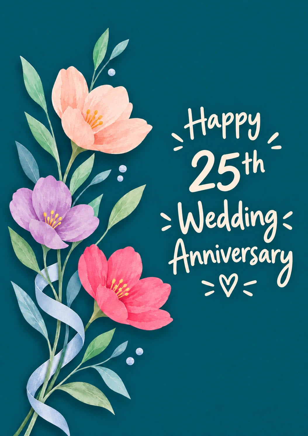 Watercolour Floral Bouquet 25th Anniversary Card for Her