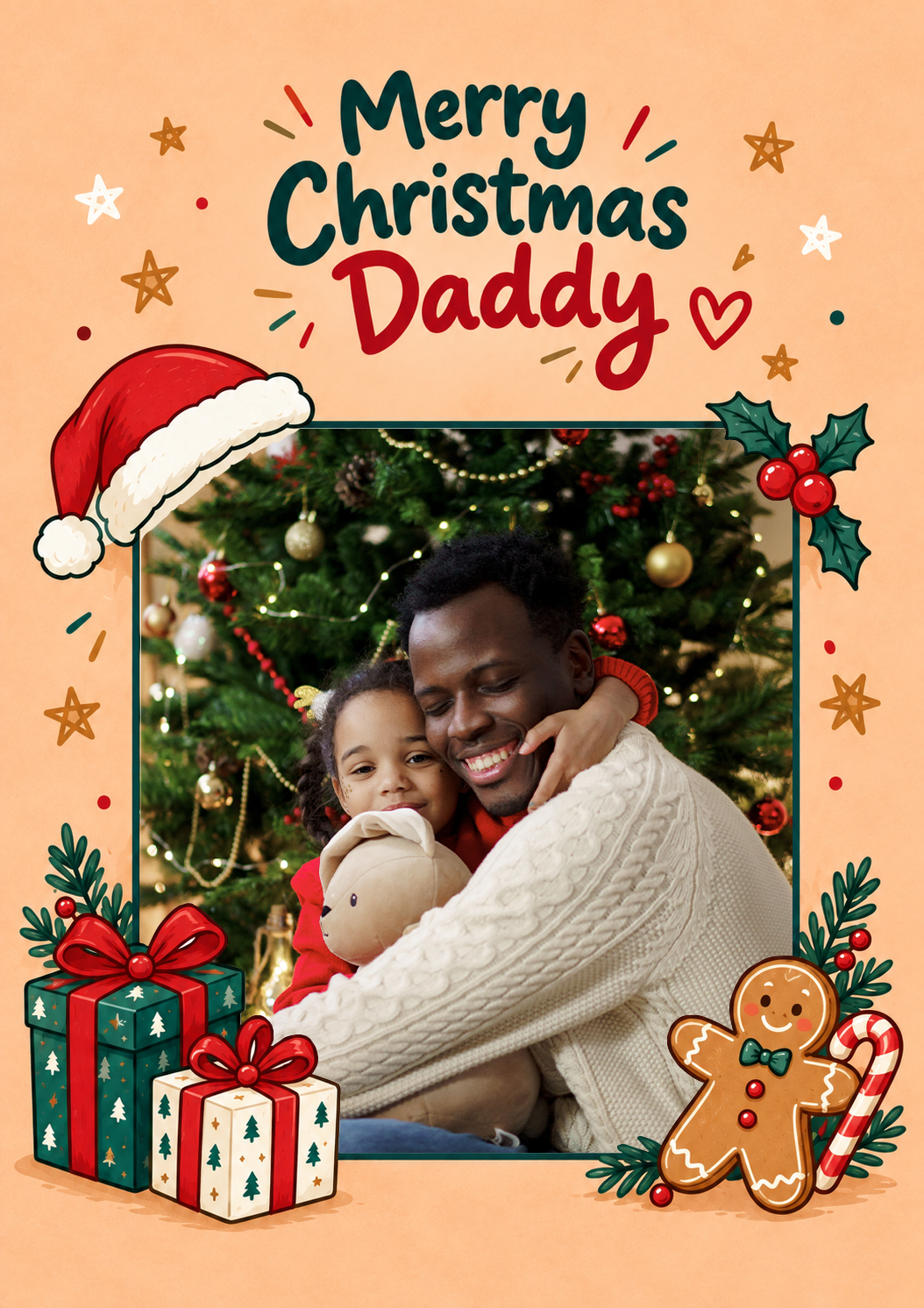Festive Gingerbread From the Heart Photo Upload Christmas Card for Daddy