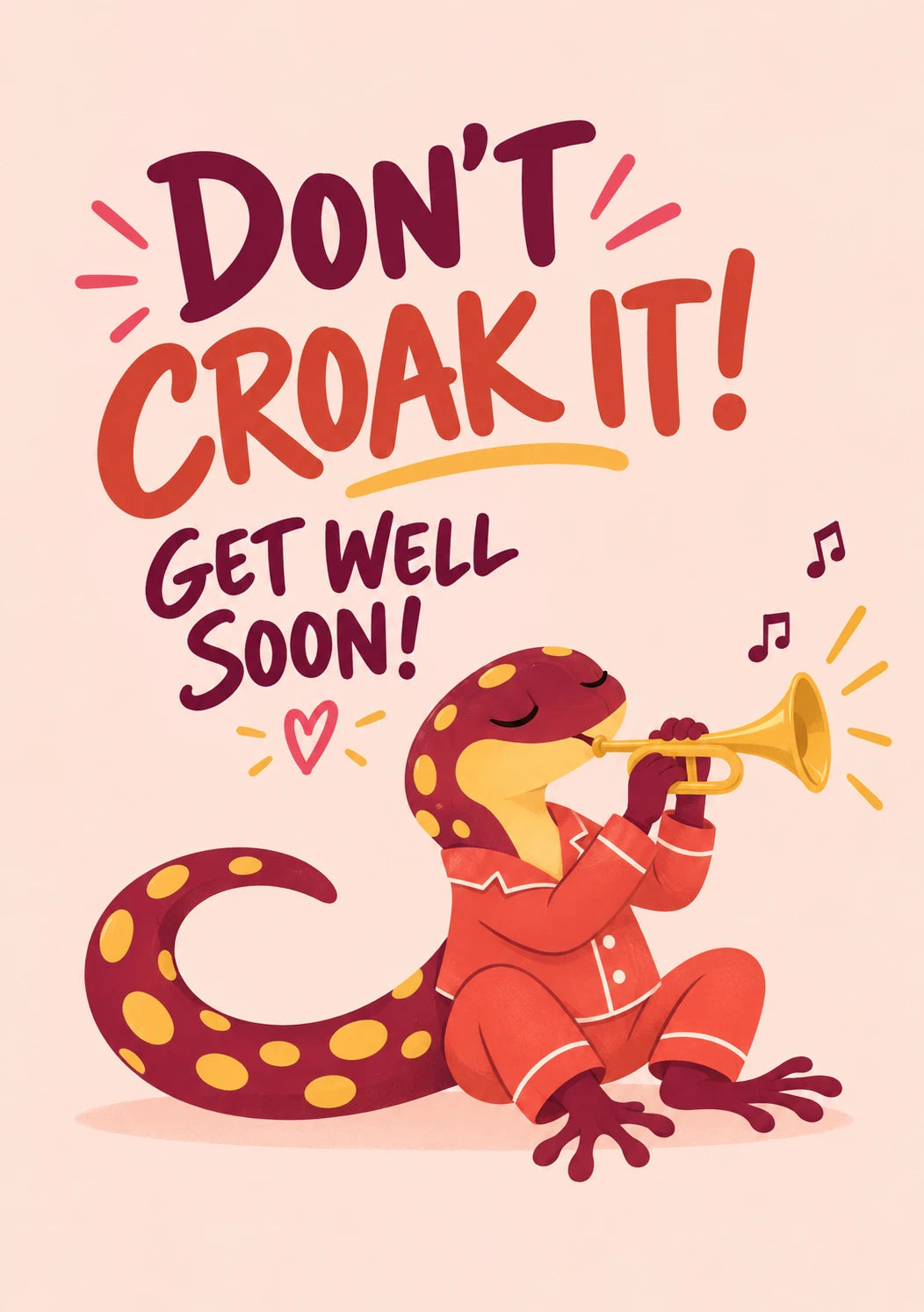 Funny Don't Croak It Trumpet Frog Get Well Soon Card for Auntie