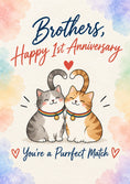 Load image into Gallery viewer, Cute Rainbow Cats Purrfect Match 1st Anniversary Card
