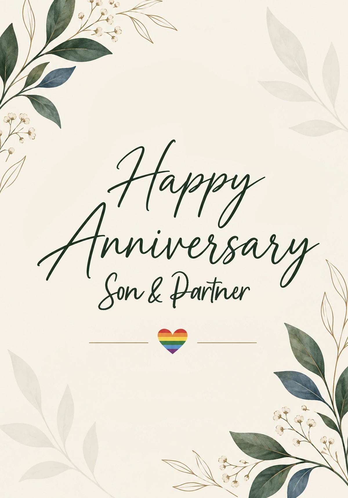 Botanical Floral LGBTQ+ Son & Partner Anniversary Card