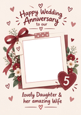 Load image into Gallery viewer, Floral Ribbon Hearts 5th Anniversary Photo Upload Card for Her
