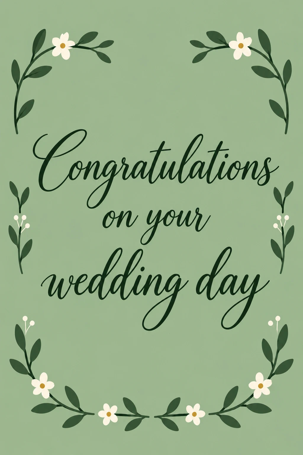 Green Floral Botanical Congratulations Wedding Card