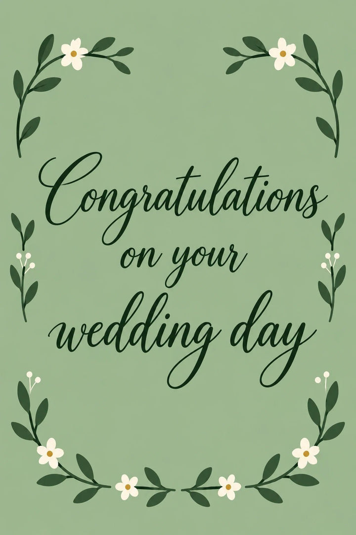 Green Floral Botanical Congratulations Wedding Card