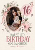 Load image into Gallery viewer, Pink Floral Wreath 16th Photo Upload Birthday Card for Her
