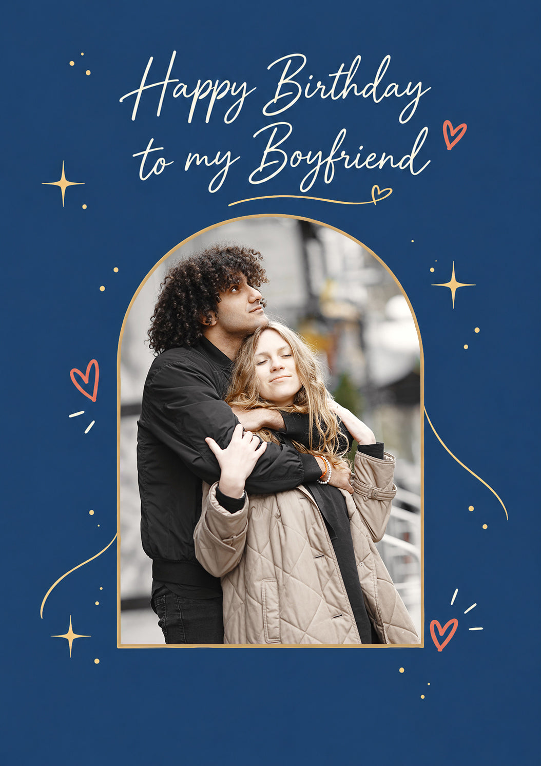 Happy Birthday Boyfriend Navy Stars Photo Upload Birthday Card for Him