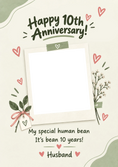 Load image into Gallery viewer, Funny Human Bean Green Floral Photo Upload 10th Anniversary Card for Him
