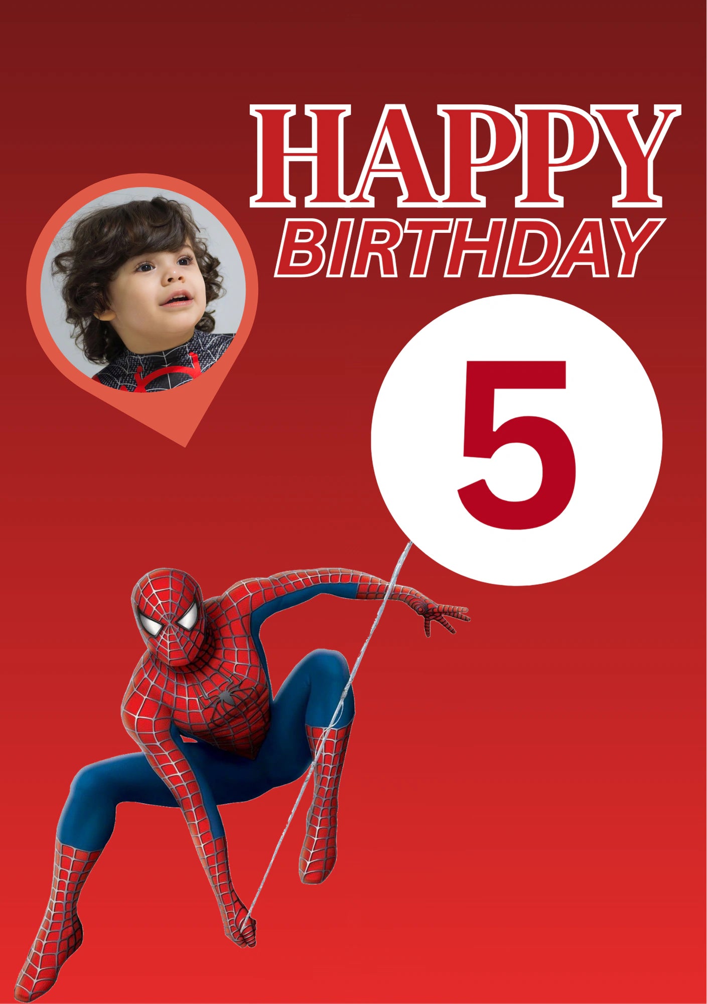 Spiderman Balloon Number 5 Photo Upload Birthday Card for Him