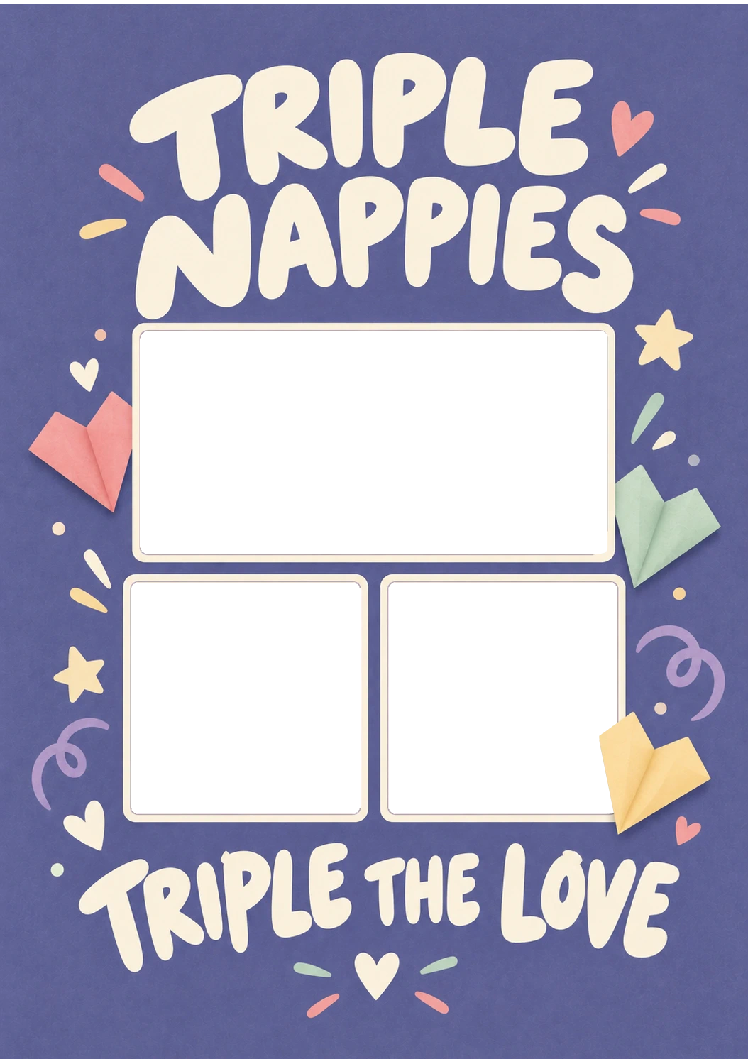 Funny Triple Nappies Triple the Love Photo Upload New Baby Card for Best Friend