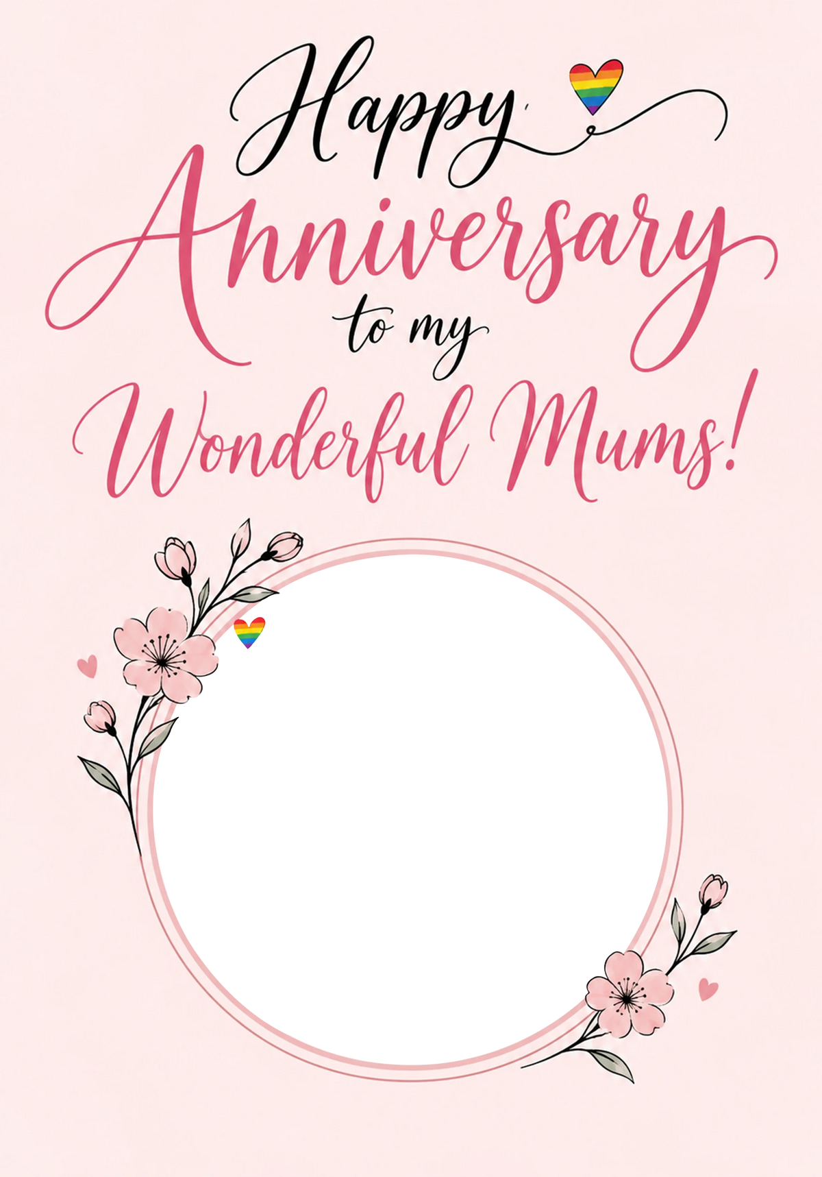 Rainbow Heart Floral Mums Photo Upload Anniversary Card